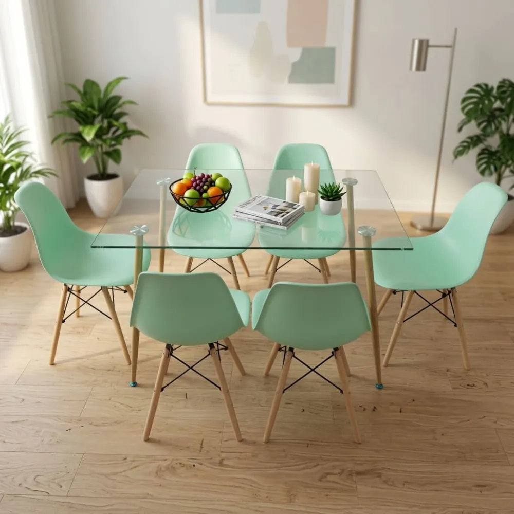 Comedor Mesa Vidrio 120x80cm 6 Sillas Eames
