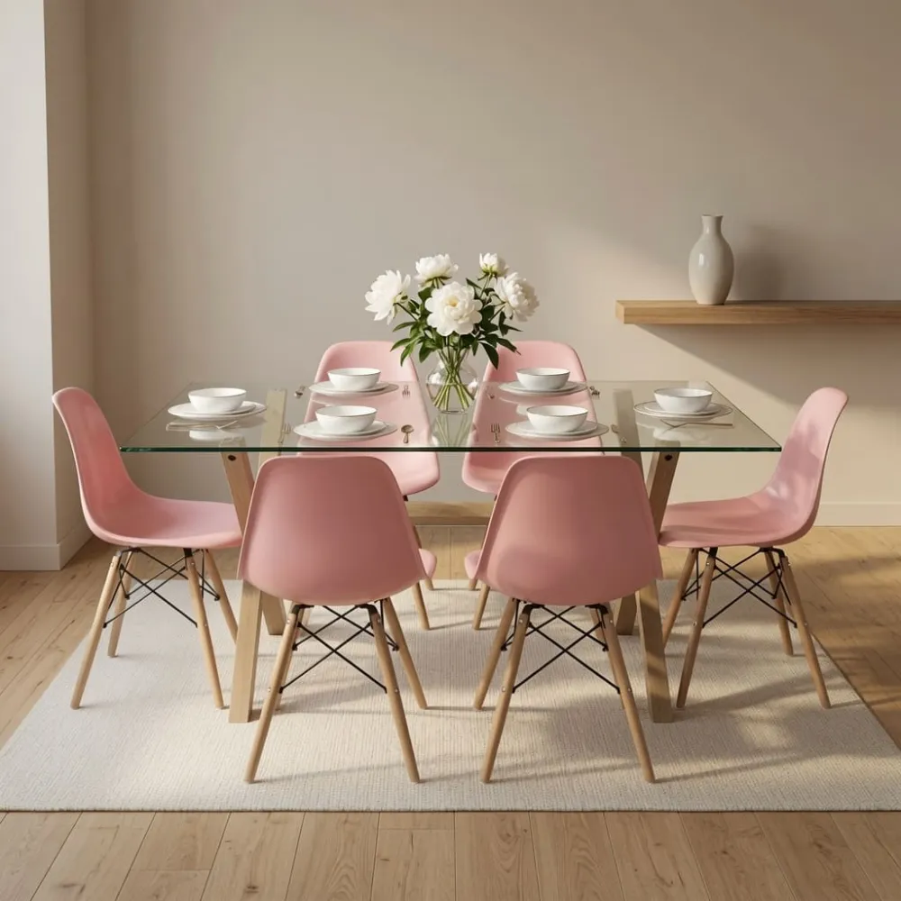 Comedor Mesa Vidrio 120x80cm 6 Sillas Eames