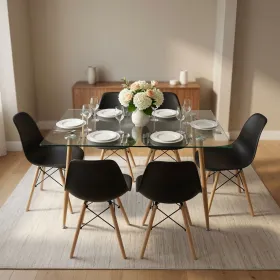 Comedor Mesa Vidrio 120x80cm 6 Sillas Eames