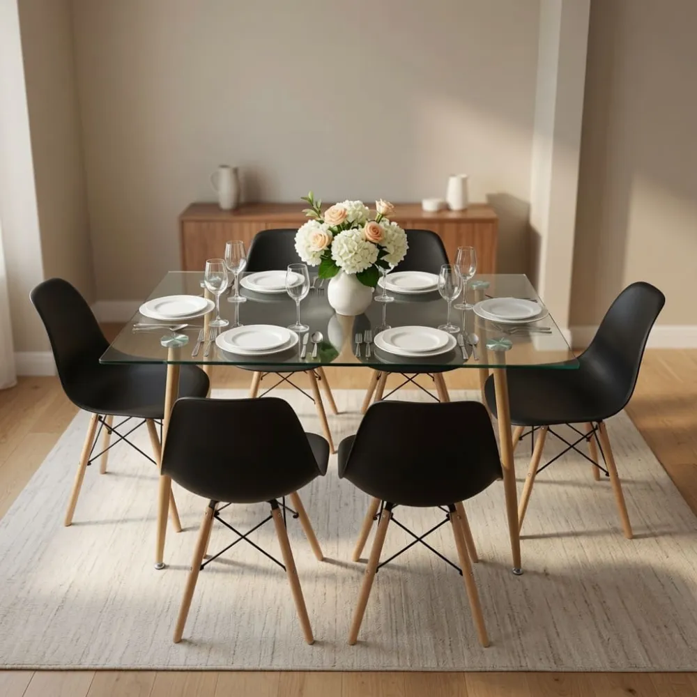 Comedor Mesa Vidrio 120x80cm 6 Sillas Eames