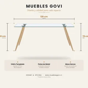 Comedor Mesa Vidrio 120x80cm 6 Sillas Eames
