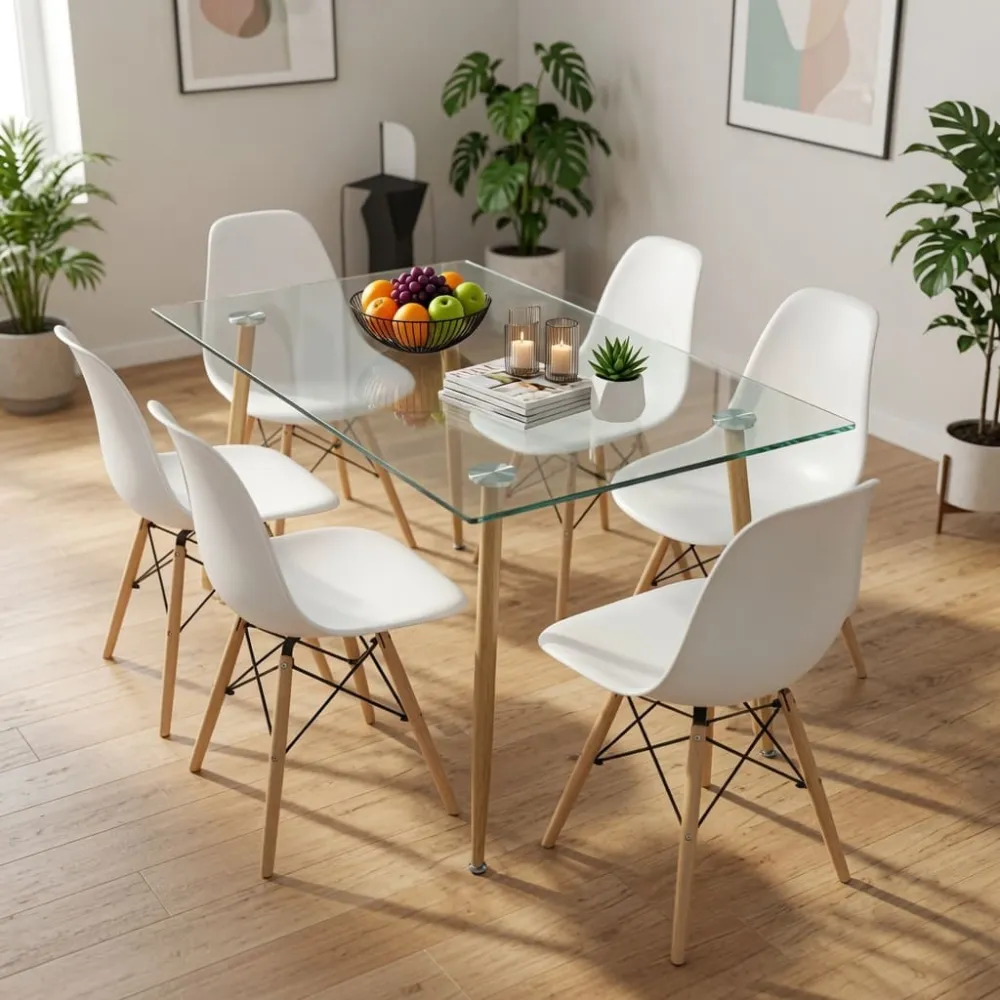Comedor Mesa Vidrio 120x80cm 6 Sillas Eames
