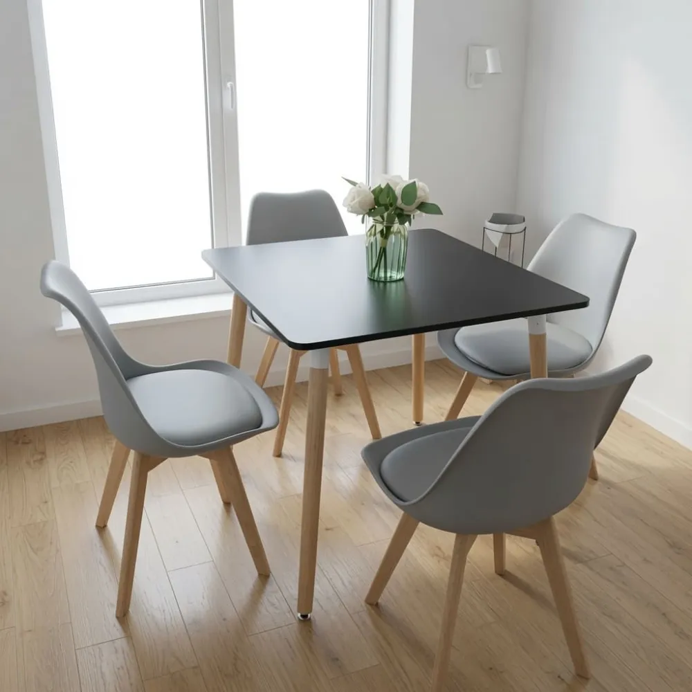 Comedor Mesa Eames MDF 80x80cm Sillas Tulip Acolchadas