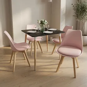 Comedor Mesa Eames MDF 80x80cm Sillas Tulip Acolchadas