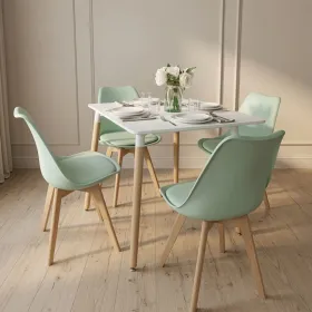 Comedor Mesa Eames MDF 80x80cm Sillas Tulip Acolchadas