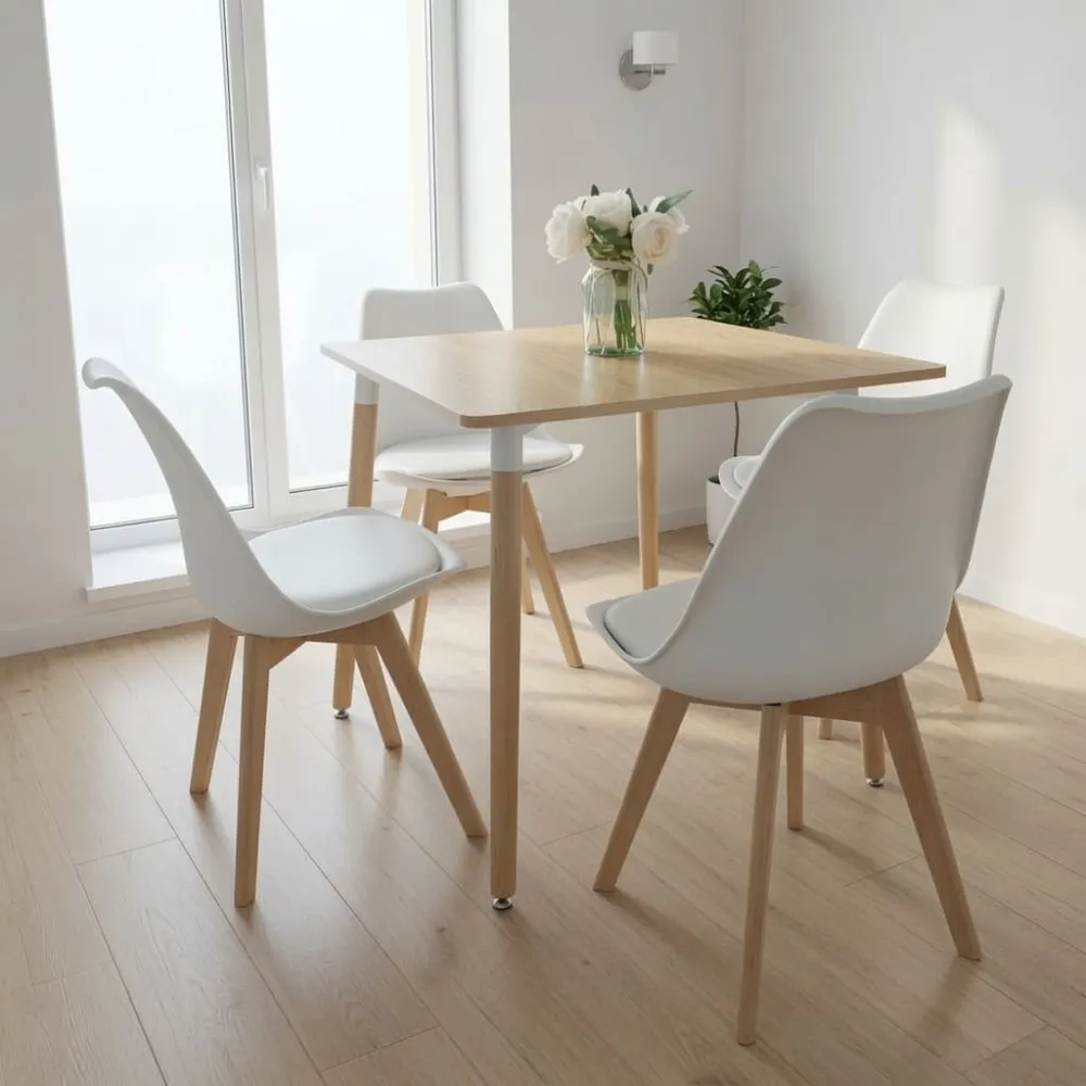 Comedor Mesa Eames MDF 80x80cm Sillas Tulip Acolchadas