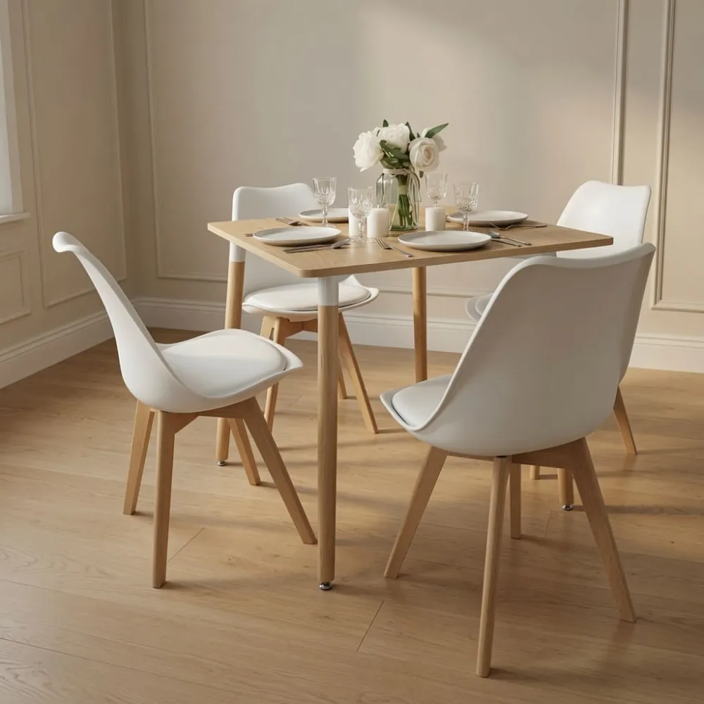Comedor Mesa Eames MDF 80x80cm Sillas Tulip Acolchadas