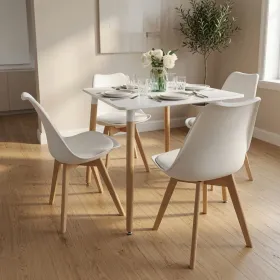 Comedor Mesa Eames MDF 80x80cm Sillas Tulip Acolchadas