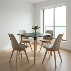 Comedor Mesa Eames MDF 80x80cm Sillas Tulip Acolchadas