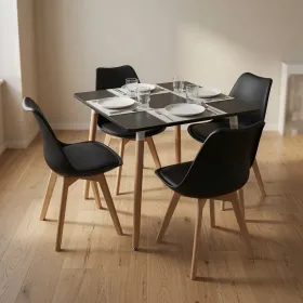 Comedor Mesa Eames MDF 80x80cm Sillas Tulip Acolchadas