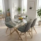 Comedor Mesa Vidrio 140x90cm 4 Sillas Buckle Ecocuero