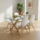 Comedor Mesa Vidrio 140x90cm 4 Sillas Buckle Ecocuero