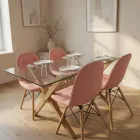 Comedor Mesa Vidrio 140x90cm 4 Sillas Buckle Ecocuero