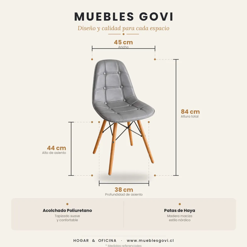 Comedor Mesa Vidrio 140x90cm 4 Sillas Buckle Ecocuero