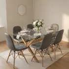Comedor Mesa Vidrio 140x90cm 6 Sillas Buckle Ecocuero