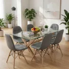 Comedor Mesa Vidrio 140x90cm 6 Sillas Buckle Ecocuero