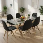 Comedor Mesa Vidrio 140x90cm 6 Sillas Buckle Ecocuero