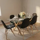 Comedor Mesa Vidrio 140x90cm 6 Sillas Buckle Ecocuero