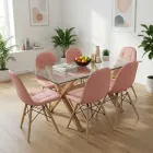 Comedor Mesa Vidrio 140x90cm 6 Sillas Buckle Ecocuero