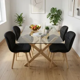 Comedor Mesa Vidrio 140x90cm 4 Sillas Velvet Terciopelo