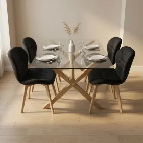 Comedor Mesa Vidrio 140x90cm 4 Sillas Velvet Terciopelo