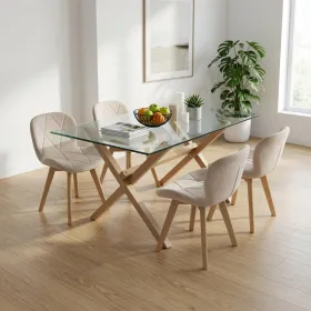 Comedor Mesa Vidrio 140x90cm 4 Sillas Velvet Terciopelo