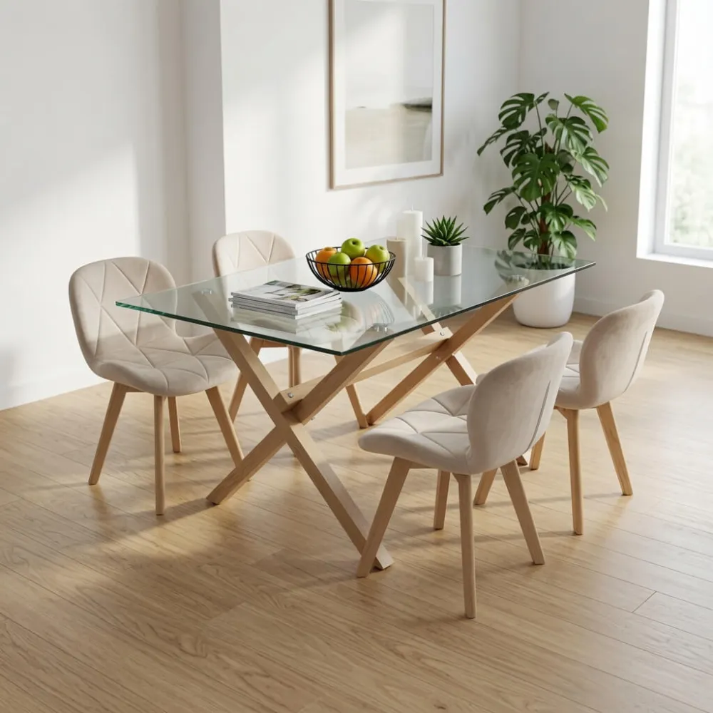 Comedor Mesa Vidrio 140x90cm 4 Sillas Velvet Terciopelo