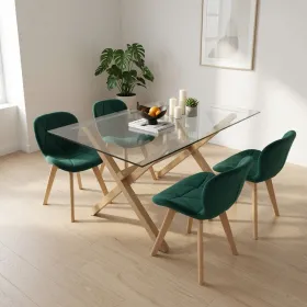 Comedor Mesa Vidrio 140x90cm 4 Sillas Velvet Terciopelo