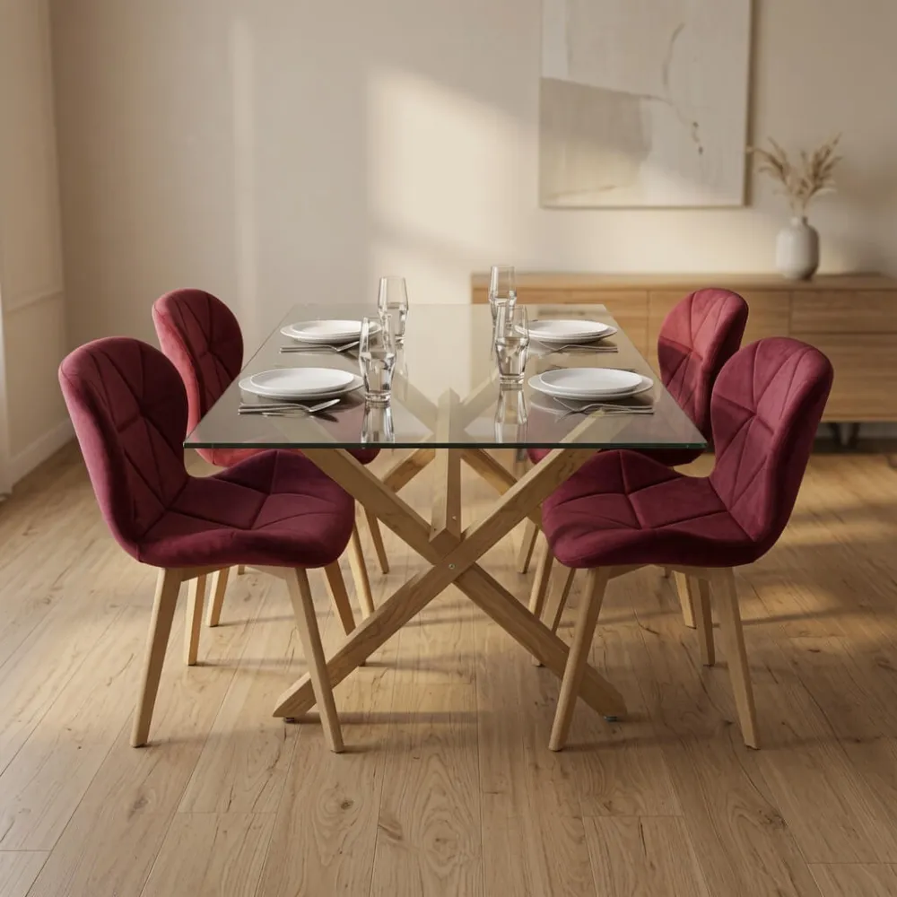 Comedor Mesa Vidrio 140x90cm 4 Sillas Velvet Terciopelo