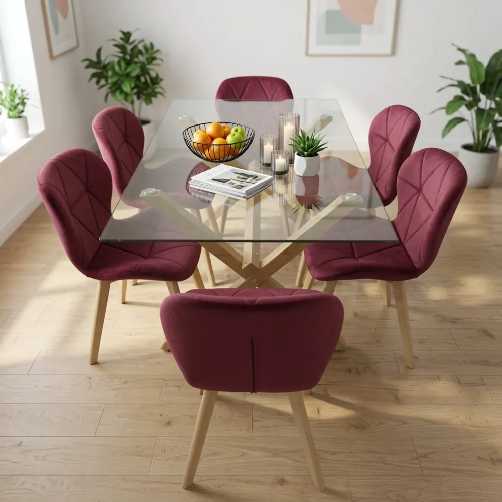 Comedor Mesa Vidrio 140x90cm 6 Sillas Velvet Terciopelo