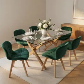 Comedor Mesa Vidrio 140x90cm 6 Sillas Velvet Terciopelo