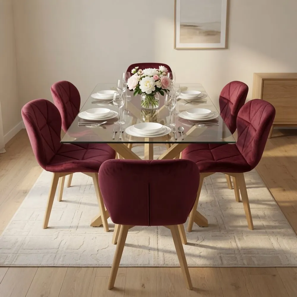 Comedor Mesa Vidrio 140x90cm 6 Sillas Velvet Terciopelo