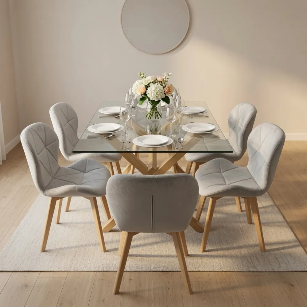 Comedor Mesa Vidrio 140x90cm 6 Sillas Velvet Terciopelo