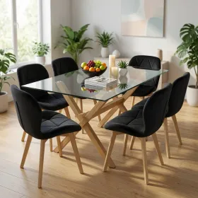 Comedor Mesa Vidrio 140x90cm 6 Sillas Velvet Terciopelo