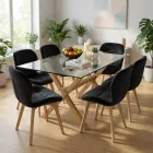 Comedor Mesa Vidrio 140x90cm 6 Sillas Velvet Terciopelo