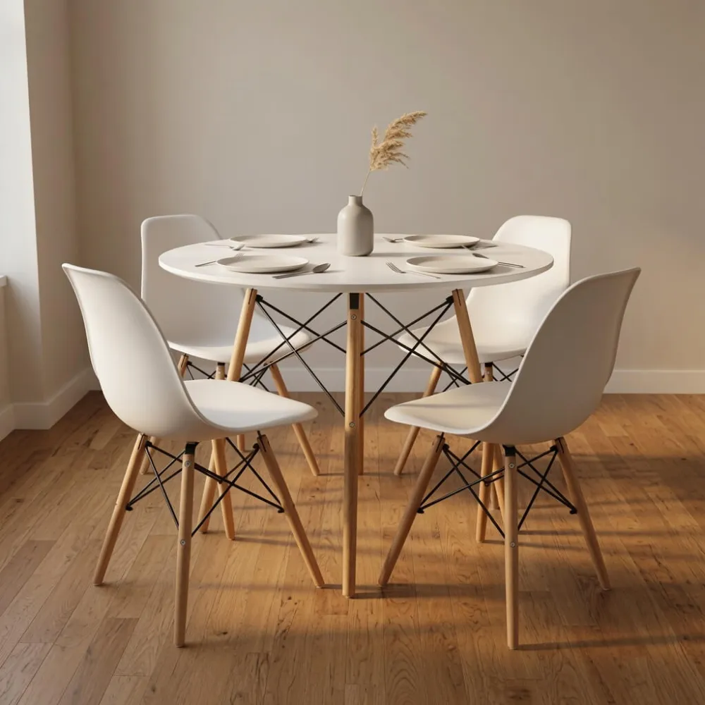 Comedor Mesa Redonda Eames 100cm 4 Sillas Eames