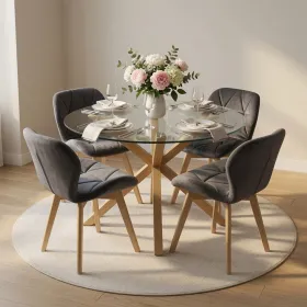Comedor Mesa Vidrio 100cm 4 Sillas Velvet Felpa