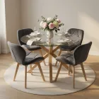 Comedor Mesa Vidrio 100cm 4 Sillas Velvet Felpa