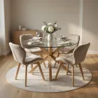 Comedor Mesa Vidrio 100cm 4 Sillas Velvet Felpa