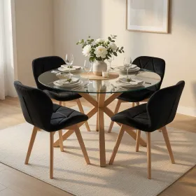 Comedor Mesa Vidrio 100cm 4 Sillas Velvet Felpa