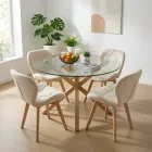Comedor Mesa Vidrio 100cm 4 Sillas Velvet Felpa