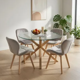 Comedor Mesa Vidrio 100cm 4 Sillas Velvet Felpa