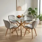 Comedor Mesa Vidrio 100cm 4 Sillas Velvet Felpa