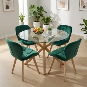 Comedor Mesa Vidrio 100cm 4 Sillas Velvet Felpa