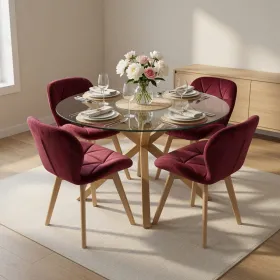 Comedor Mesa Vidrio 100cm 4 Sillas Velvet Felpa