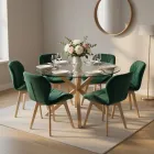 Comedor Mesa Vidrio 120cm 6 Sillas Velvet Felpa