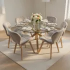 Comedor Mesa Vidrio 120cm 6 Sillas Velvet Felpa