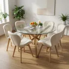 Comedor Mesa Vidrio 120cm 6 Sillas Velvet Felpa