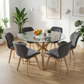 Comedor Mesa Vidrio 120cm 6 Sillas Velvet Felpa