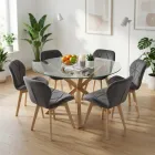 Comedor Mesa Vidrio 120cm 6 Sillas Velvet Felpa